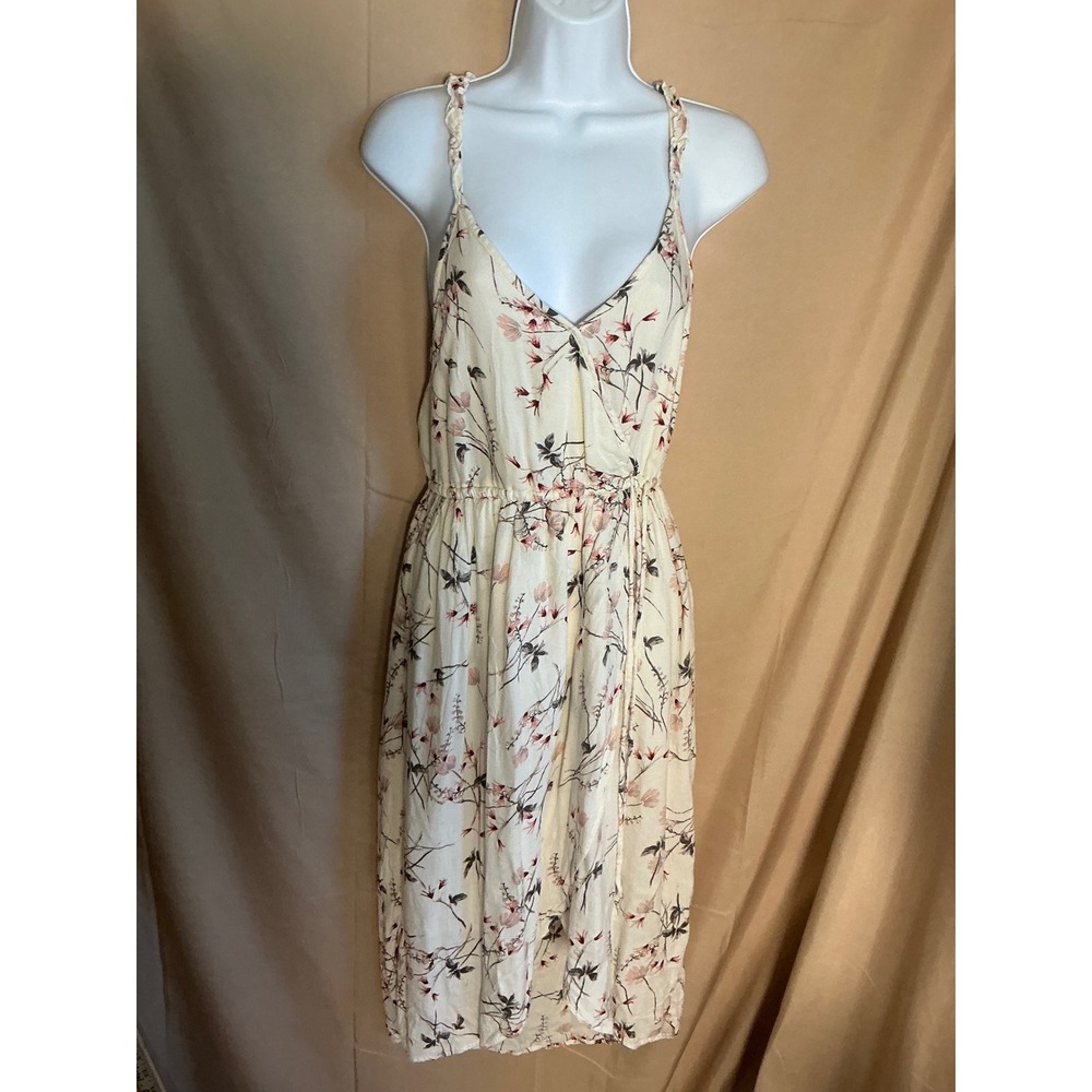 Lucky Brand Floral Wrap Midi Dress Womens XS Cream Excellent Braided Racerback